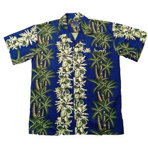 Hawaiian Summer Shirt S Aloha Short Sleeve Blue Floral Polyester
